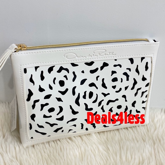 Oscar de la Renta Pouch Makeup Case Organizer Bag White Lined Perforated NEW - Picture 5 of 7